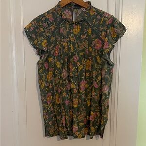 Nanette Lepore Floral Blouse - Green and Pink